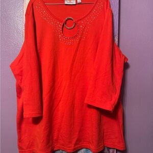 Quacker Factory Orange Top with Embellished Ring Detail